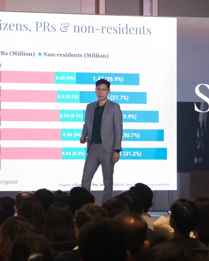 A Crestbrick realtor presenting market data on stage