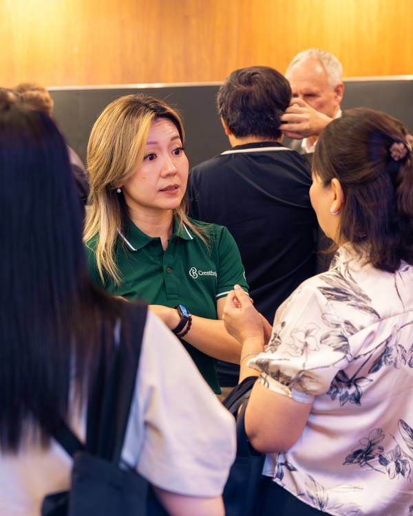Clients and associates networking at a Crestbrick event